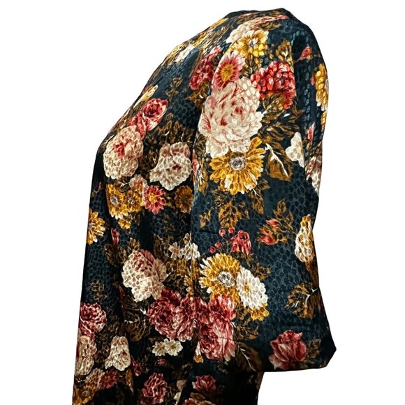 Vintage Shiny Floral Blouse by Notations Sz 16 Plus Womens Shirt Green Short Sle - Picture 10 of 11